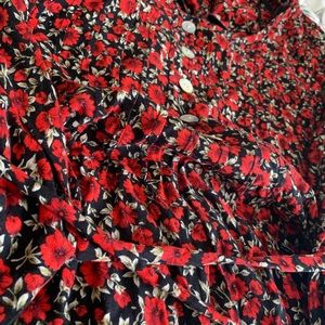 vintage knee length red flowered black dress
